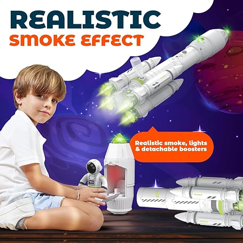 Miniatura 5 de Juguetes espaciales para niños de 3-5, 6, 7, 8 años de edad, modelo de lanzadera espacial con efecto astronauta y humo, luces y sonidos, juego de