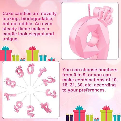 Miniatura 3 de Vela con números, vela de cumpleaños de 2.95 pulgadas, vela de pastel 3D, corona rosa, velas de cumpleaños para niñas, decoración para fiesta de