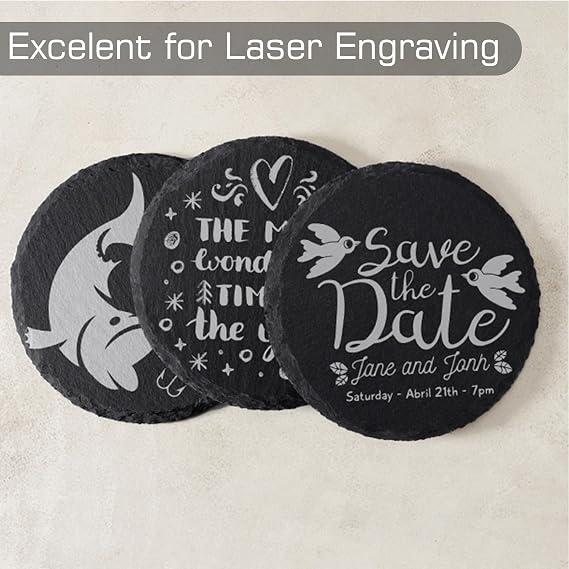 60 Pieces Slate Drink Coasters Bulk, WEWINK PLUS 4 Inch 30 PCS Round Blank Black Rustic Coasters, 30 PCS Square Stone Coaster for Laser Engraving, Engraver, Coffee Table, Home Decor, Bar, Gifts