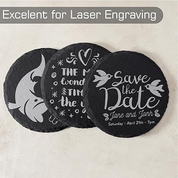 60 Pieces Slate Drink Coasters Bulk, WEWINK PLUS 4 Inch 30 PCS Round Blank Black Rustic Coasters, 30 PCS Square Stone Coaster for Laser Engraving, Engraver, Coffee Table, Home Decor, Bar, Gifts