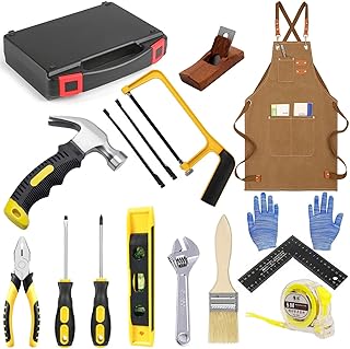 QeeHeng Kids Tool Set, Kids Real Tool Kit with Real Hand Tools, Children Construction Beginner Learning Tools Hammer Box for Home DIY Building and Woodworking, Gift for Boys & Girls