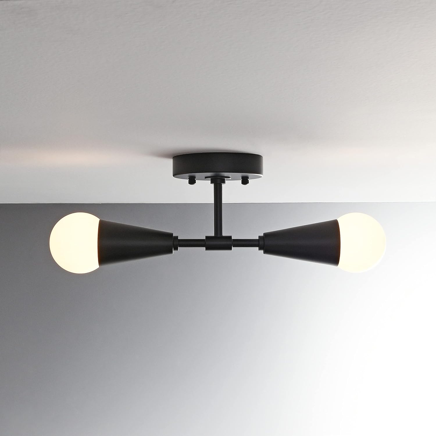 BRIGHTTIA Vicky 2 Light Cone Socket Wall Sconce - Mid Century Modern Fixture for Wall & Ceiling - Minimalist Edison Lamp for Hallway and Bathroom Vanity - Matte Black (BW0027-2B)