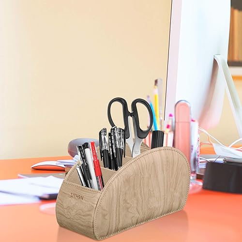 Miniatura 6 de SITHON - Soporte para control remoto con 5 compartimentos organizador de escritorio de cuero sintético para guardar controles de TV, DVD, Blu-Ray,