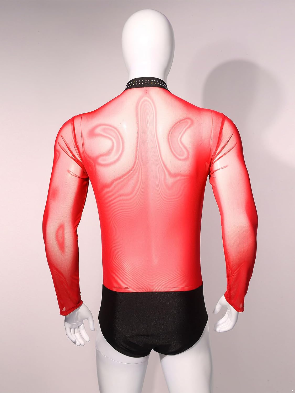 Linjinx Mens Dance Leotard Figure Skating Latin Bodysuit Ballroom Dance Shirt Sheer Mesh Shirts Leotard