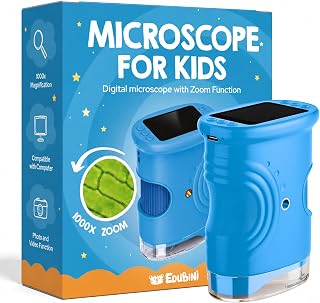 Edubini Digitales Mikroskop für Kinder [1000-fache Vergrößerung] - Tragbares Taschenmikroskop für Garten, Wald & Experimente - Kindermikroskop Spielzeug mit digitalem HD-Bildschirm [inkl Fotofunktion]