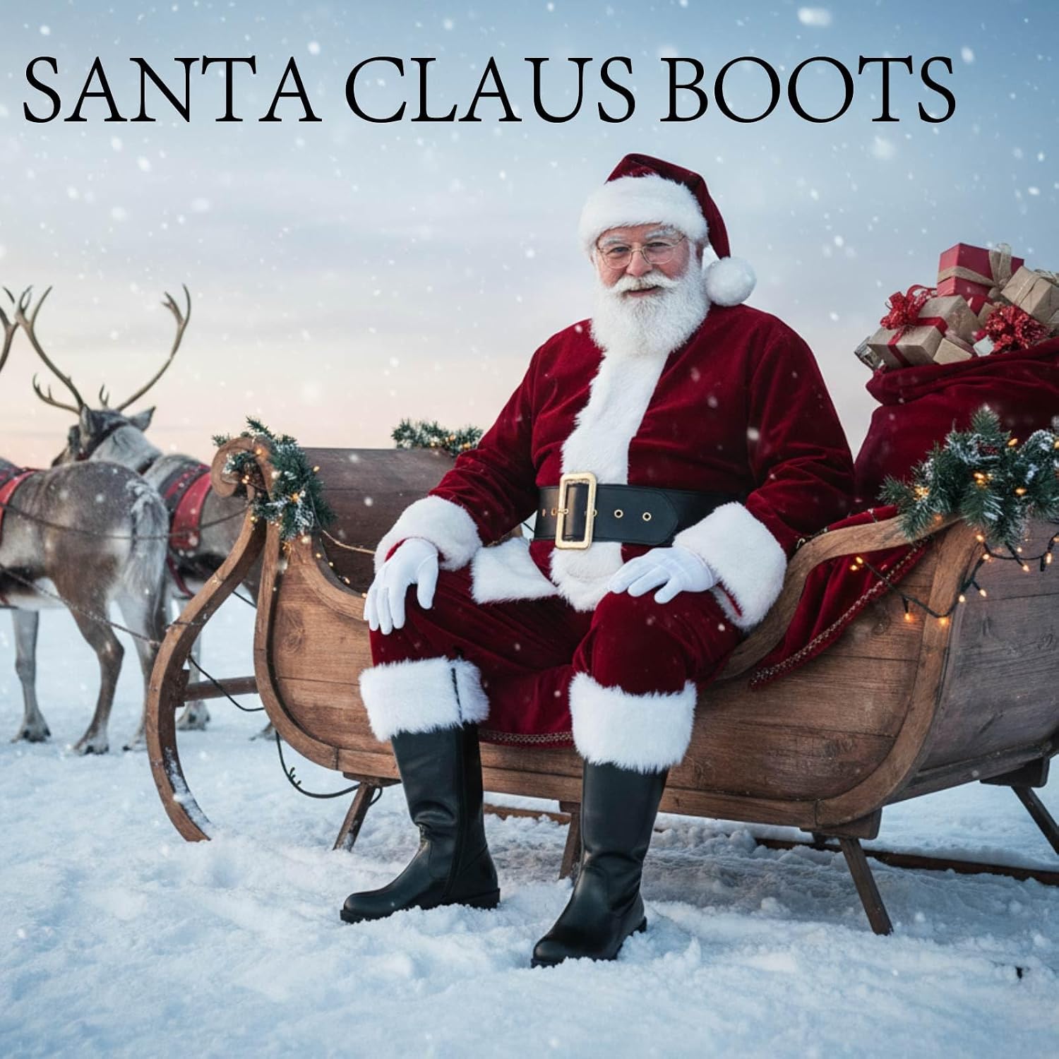 Halfchet Christmas Santa Claus Boots for Men Wide Cuffs Santa Combat Boots Xmas Costume Accessory