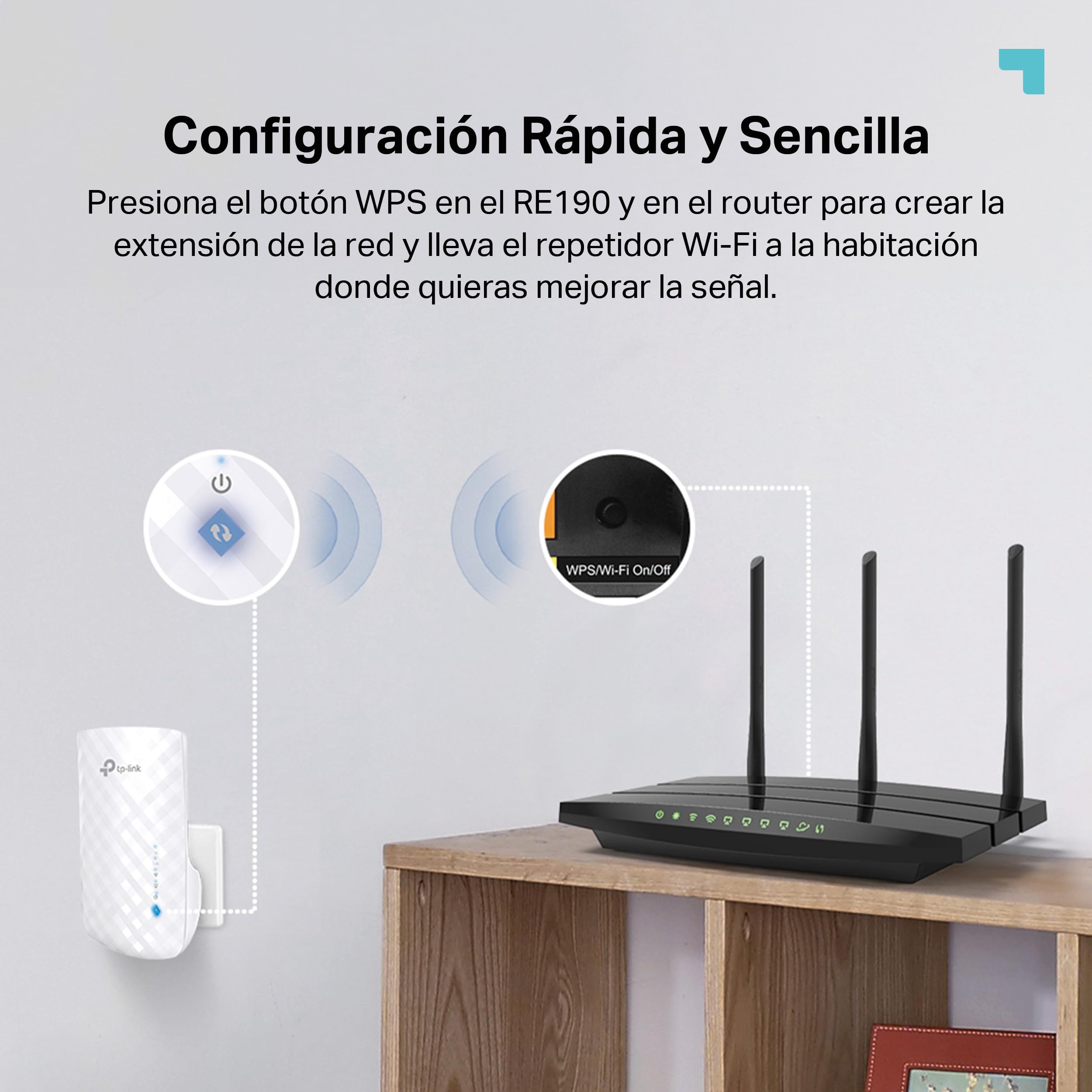 TP-Link RE190 AC750 - Amplificador Señal WiFi, 433Mbps en 5GHz 300Mbps en 2.4GHz con EU Enchufe, WPS, Indicador LED de Señal, Antenas Internas, Blanco — view 5