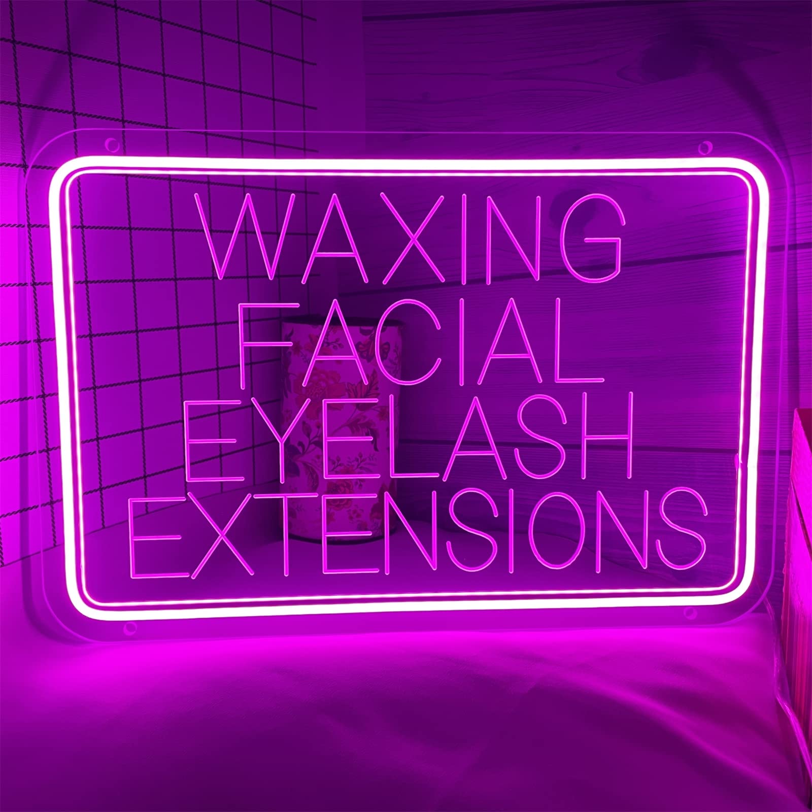 Waxing Facial Eyelash Extensions Insegna al Neon a LED, luci al Neon per Decorazioni per saloni di Bellezza, luci notturne per insegne Luminose sospese a Parete USB, 50x33cm,Viola