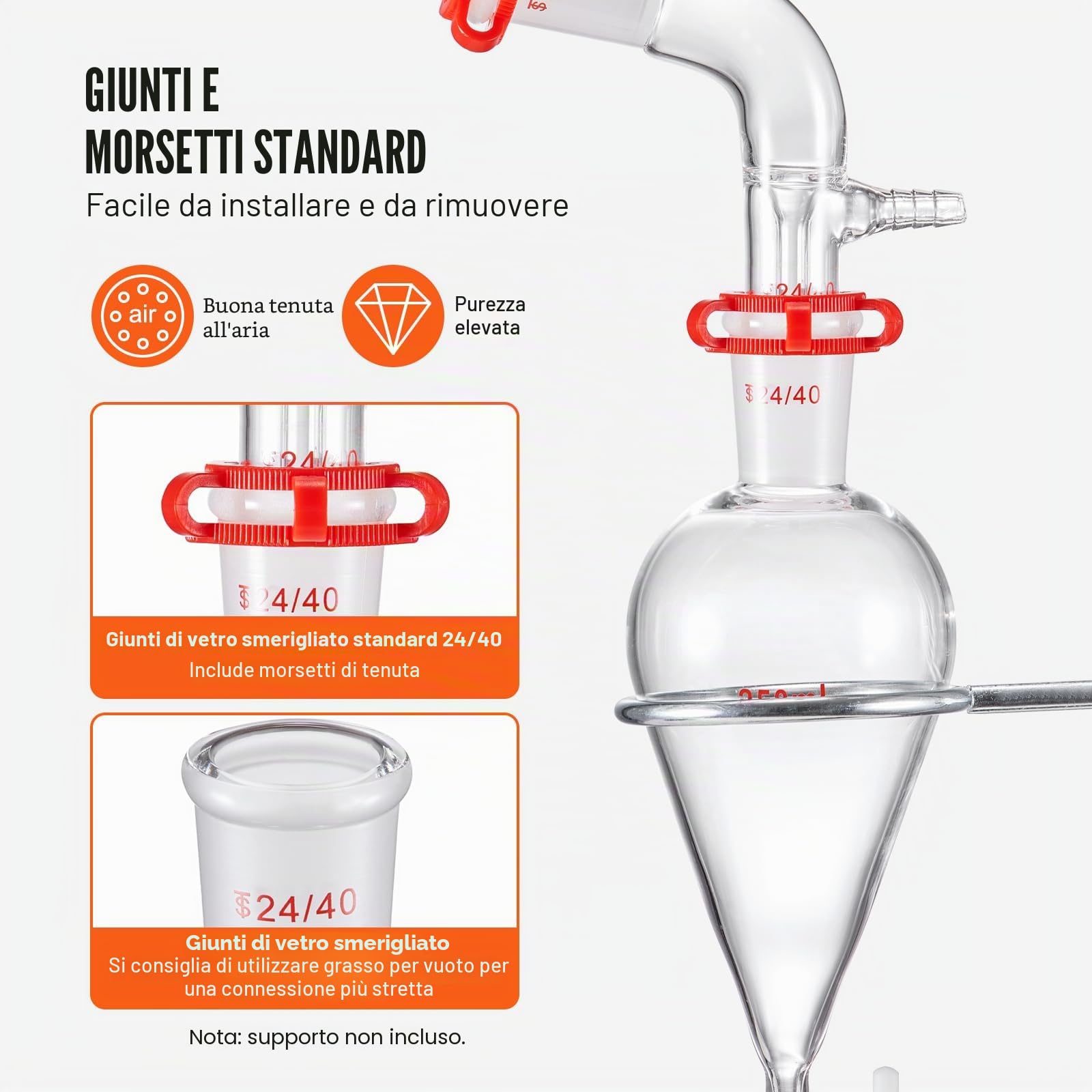 VEVOR Kit Vetreria da Laboratorio 32 Pezzi Kit di Distillazione per Chimica Organica Kit di Apparecchi di Distillazione Kit Vetreria da laboratorio Materiale Vetro da Laboratorio