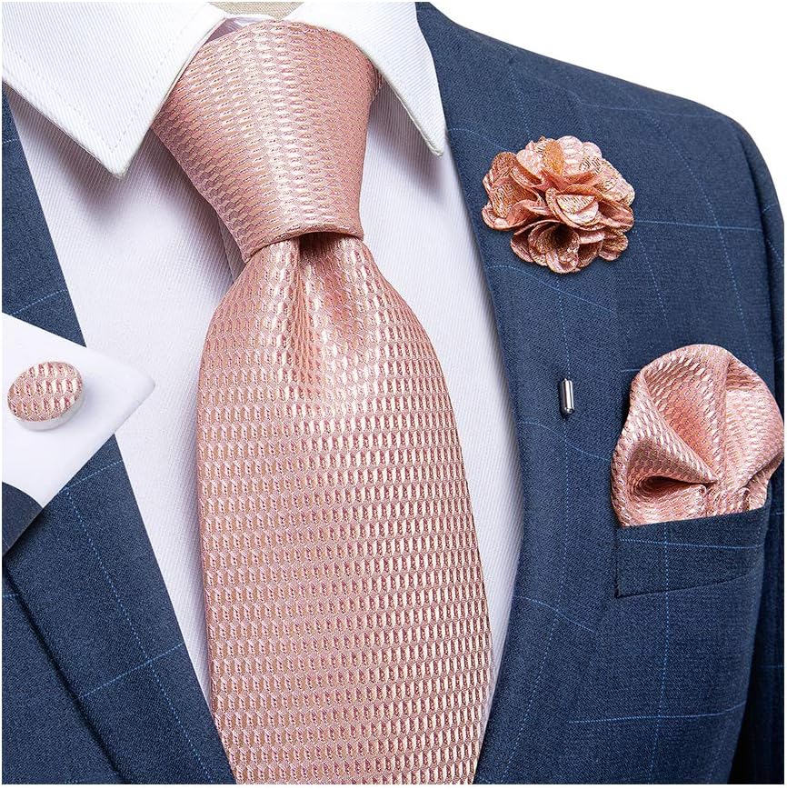 DiBanGu Silk Tie Woven Handkerchief Men's Necktie and Lapel Pin Brooch Set Paisley Plaid Solid Floral