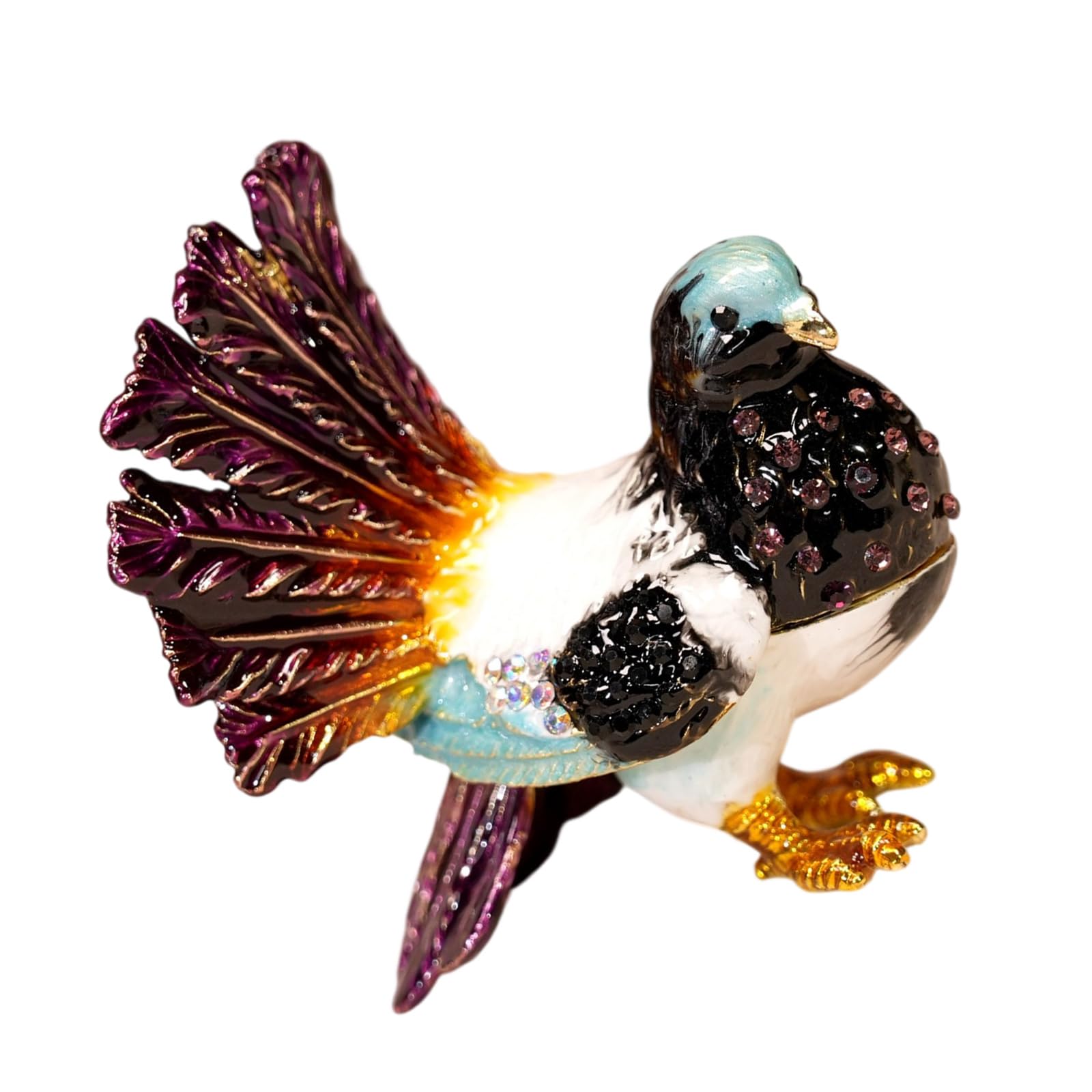Shntig Exquisite Metal Bird Shaped Trinket Box with Crystal and Enameled Detail Jewelry Organiser Storage Container Unique Crystal Accented Bird Themed Trinket Container
