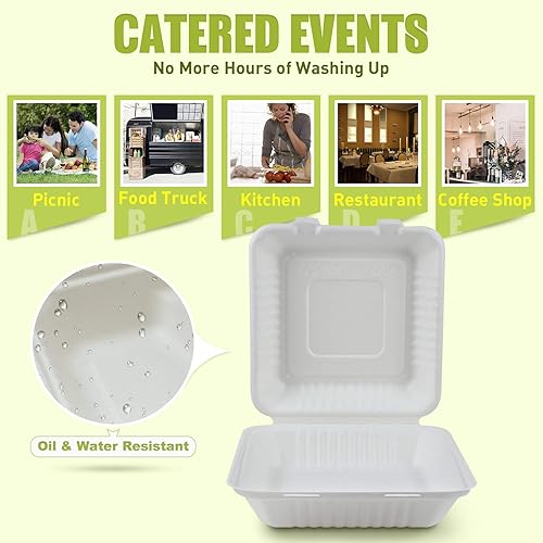Miniatura 5 de Green Earth - Cajas para comida (9.0in, 100 unidades, 1 compartimento, concha compostable, Bagasse natural (fibra de caña de azúcar), cajas de