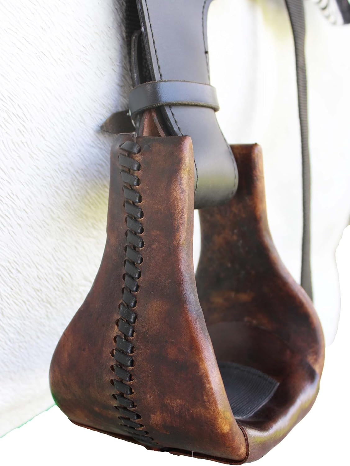 CHALLENGER Horse Western 5" Wide Saddle Brown Rawhide Covered Bell Saddle Stirrups 51247