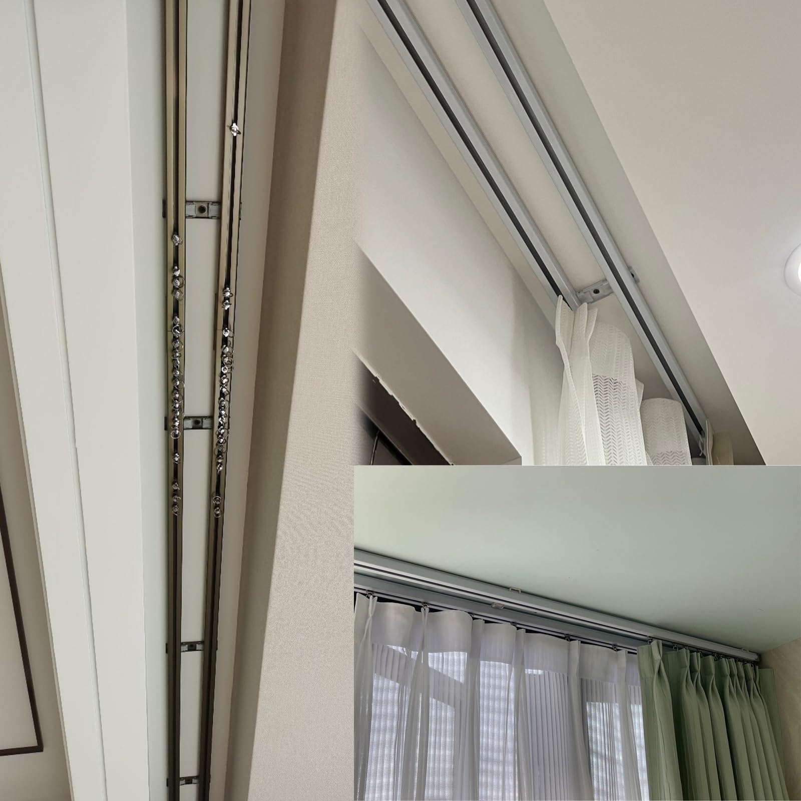 Podwójne Szyny do Zasłon - Aluminiowy Karnisz Sufitowy, System Szyn do Montażu Na Suficie/Ścianie, Cichy Przesuwny, Odporny Na Zużycie, Prosty (C