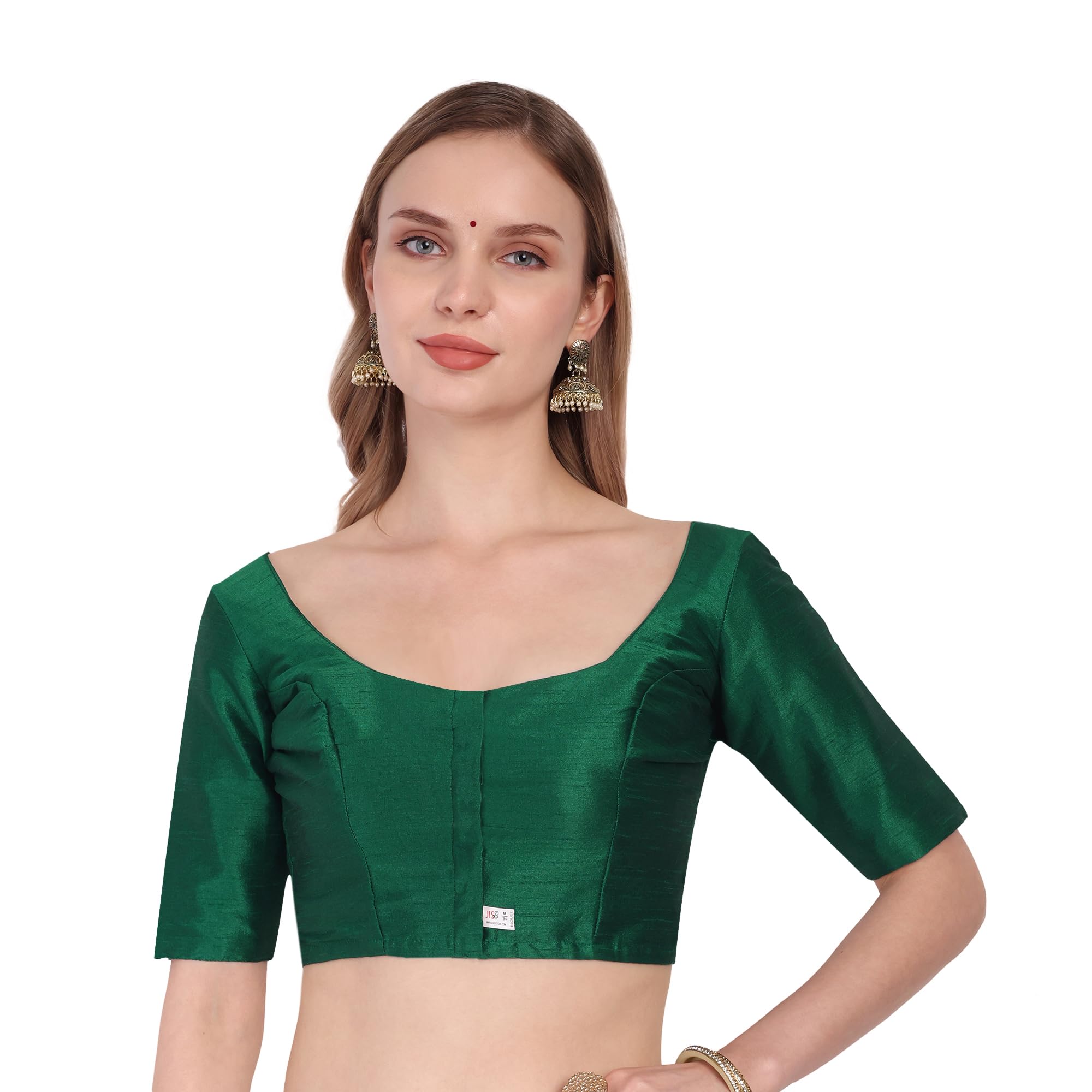 jisb Women's Poly Dupion Blouse with Elbow Sleeves, Front Open with Back Knot-picture-47
