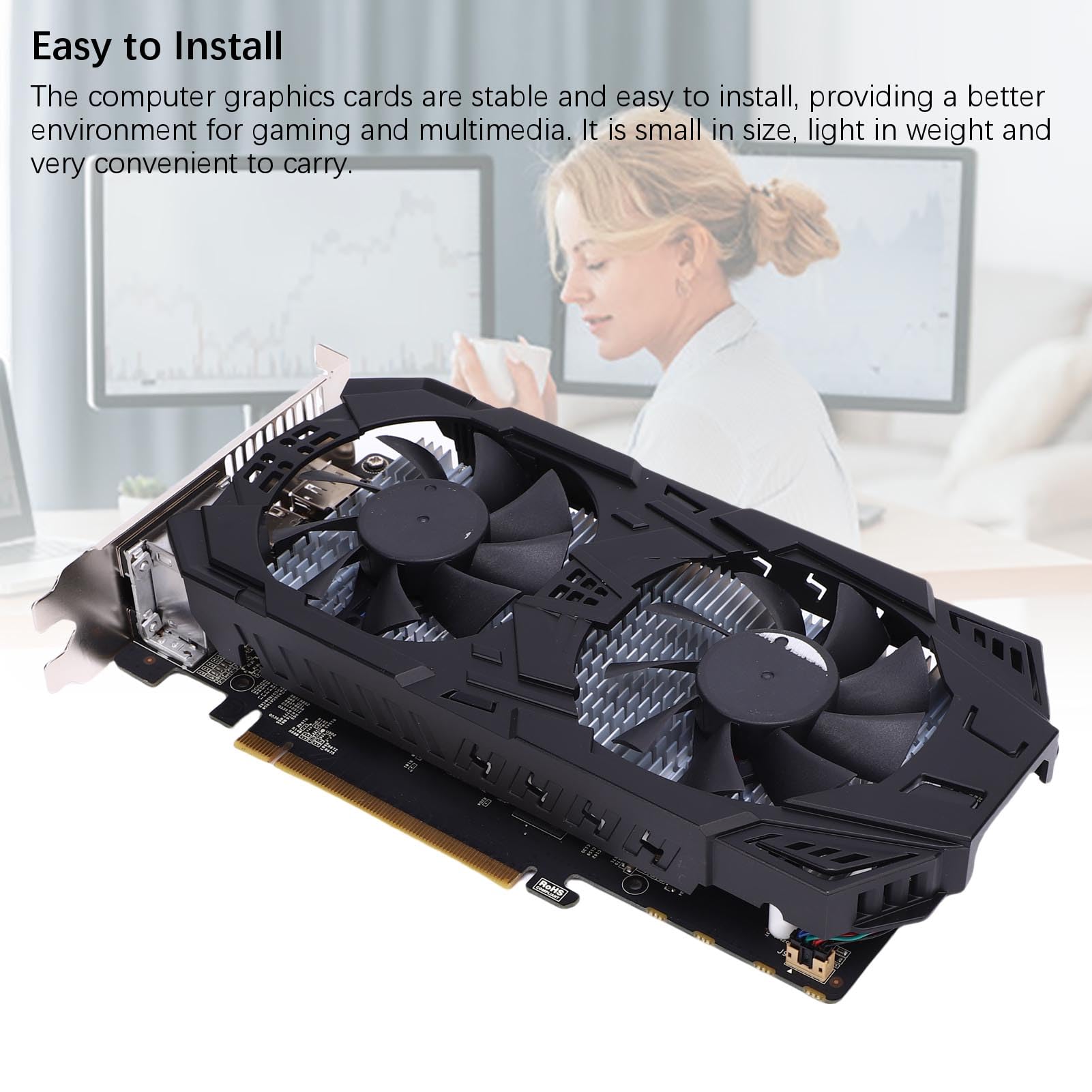 Cuifati GDDR5 2GB Computergrafikkarte, 128 -Bit -PCIe 3.0 X16 Gaming -Grafikkarte mit 2 Cooling -Lüfter, PC -GPU für Gaming, mit HD Multimedia Interface Display Port DVI -Schnittstelle