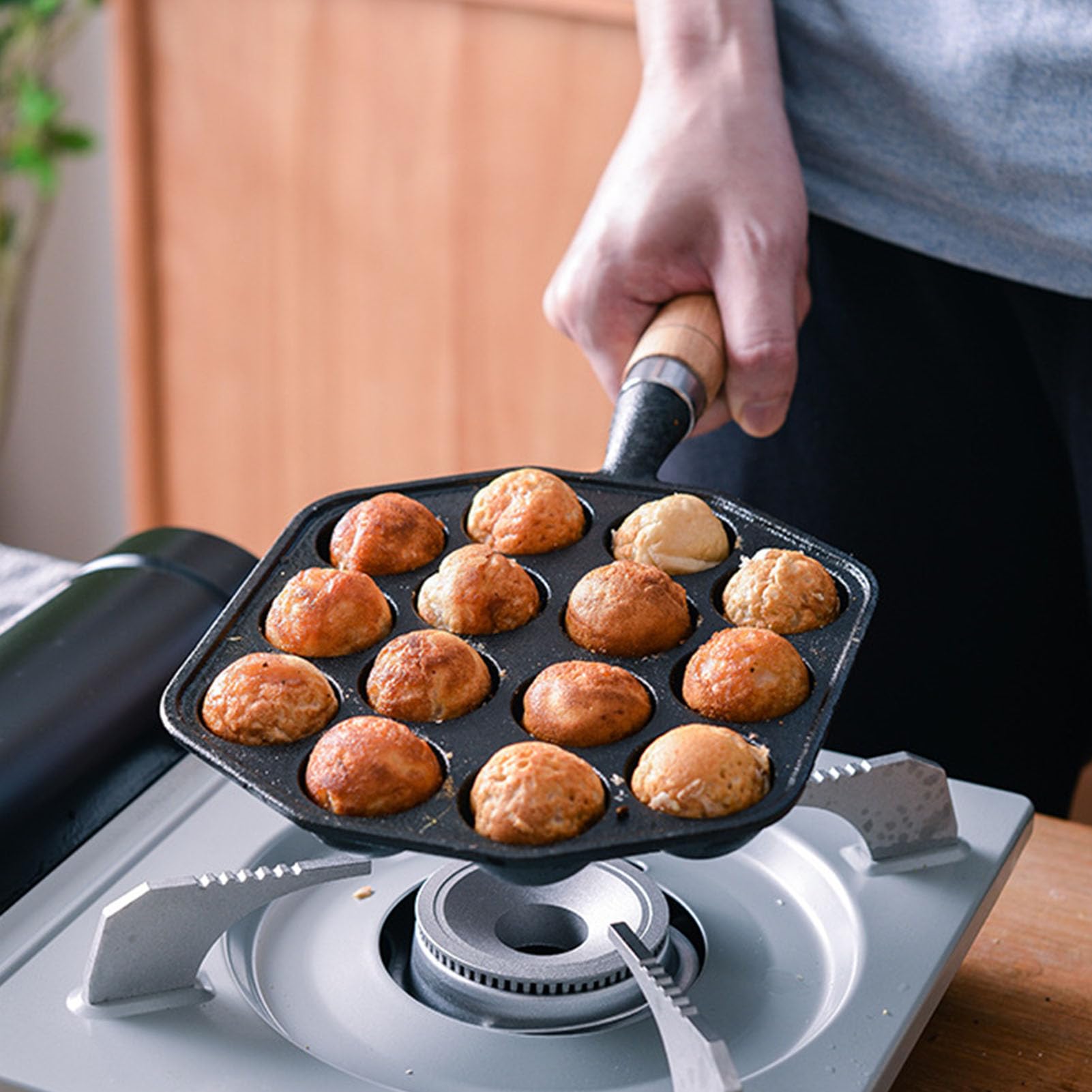 Poêle à Grill En Fonte Avec 14 Alvéoles - Pour Takoyaki, Boulettes, Crêpes - Antiadhésive, Portable - Pour Cuisinière, Four, Barbecue, Camping