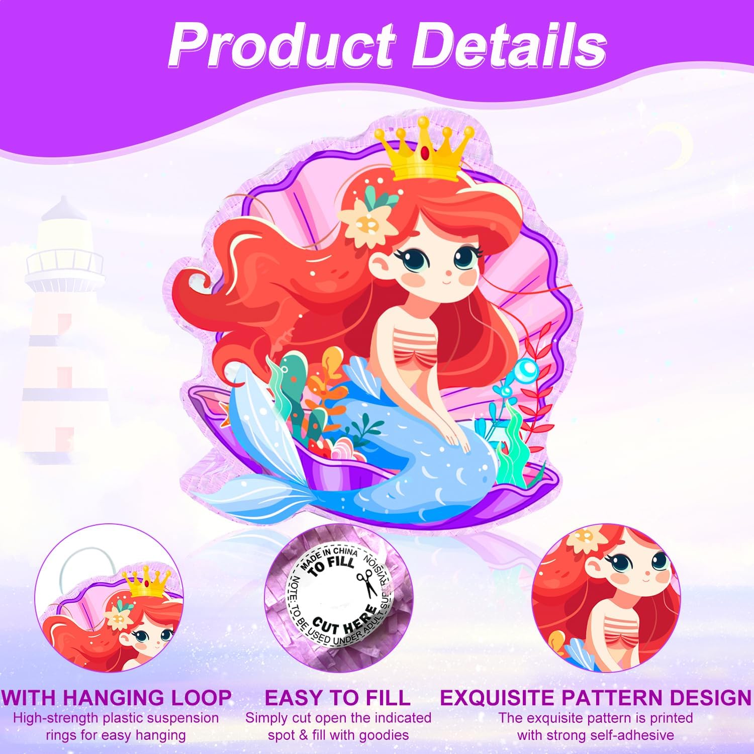 Mermaid Party Piñata Bundle, 4 in 1 Little Fish Piñata with Stick Confetti etc for Mermaid Birthday Party Decorations Carnival Activity