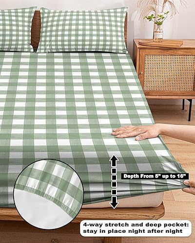 Miniatura 5 de Juego de sábanas bajeras de tamaño individual, juego de sábanas y fundas de almohada, 1 colcha elástica de bolsillo profundo para colchón de 16