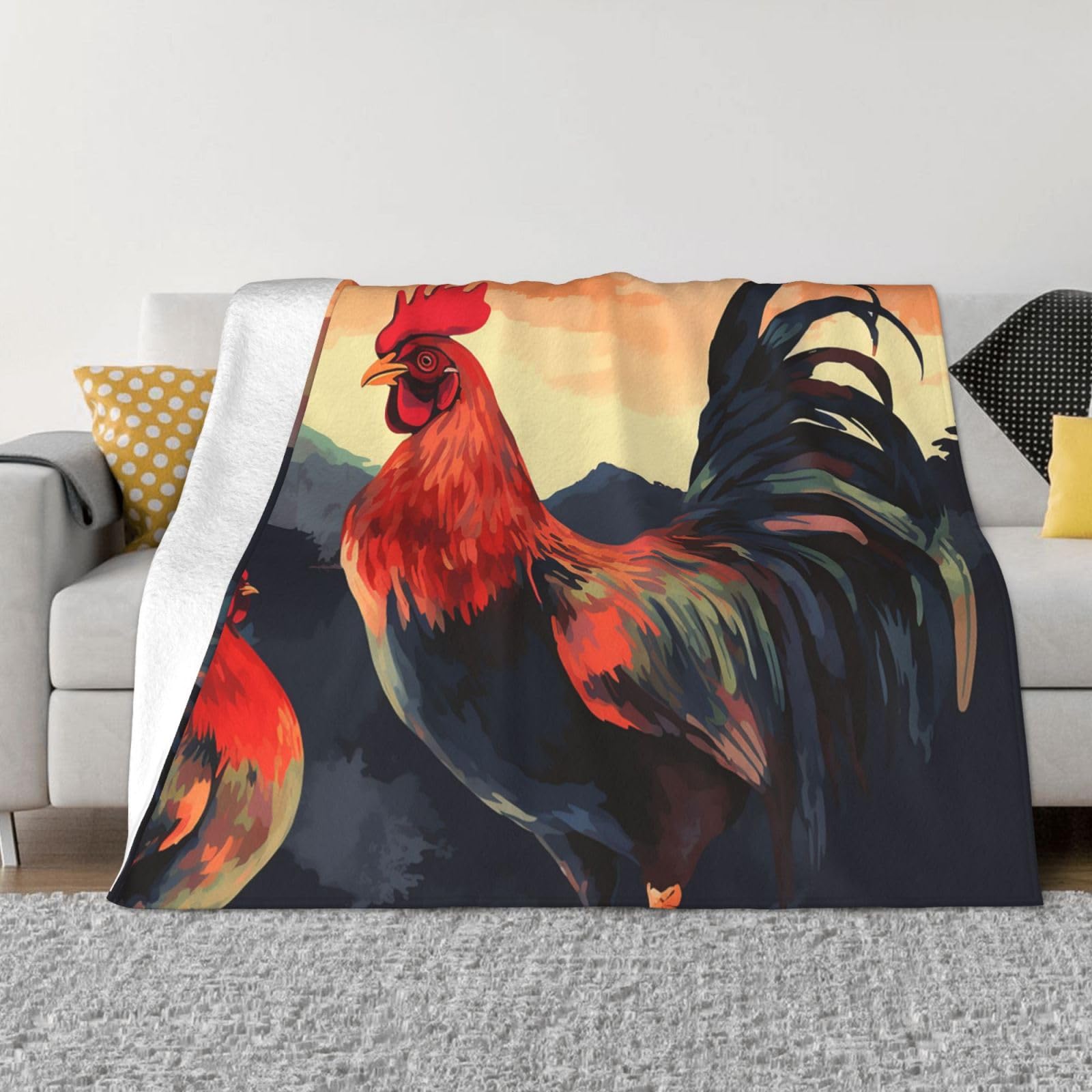 Couverture coq en flanelle polaire 152x127 cm pour lit et canapé