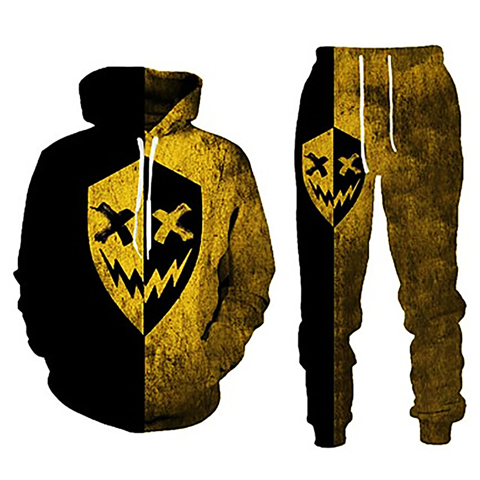 Tuta da jogging da uomo, lunga, baggy, set da 2 pezzi, con felpa con cappuccio e pantaloni sportivi, alla moda, con stampa, per attività all'aperto, casual, casual, per il tempo libero