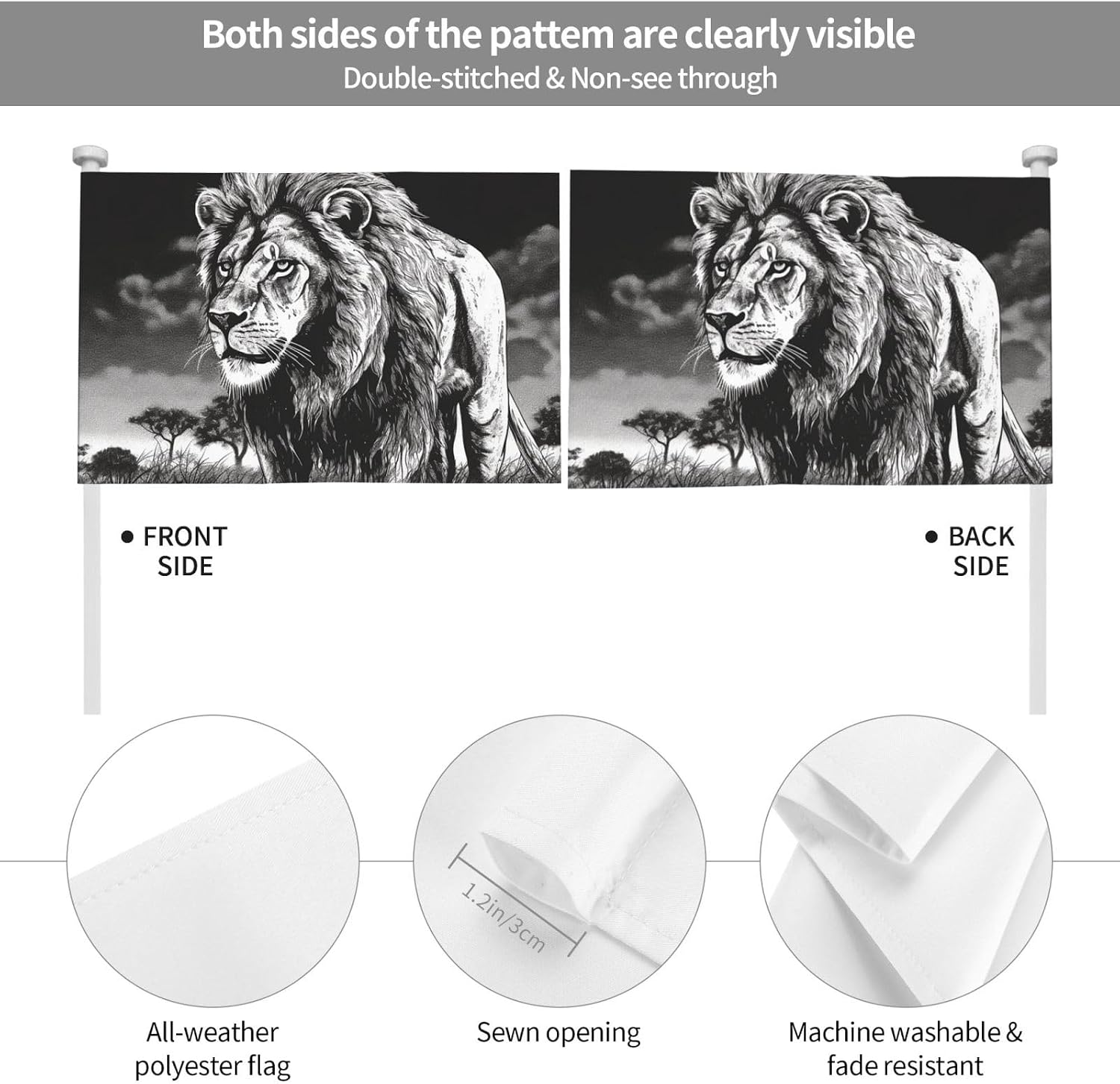 Small Car Flag 12"X18", No Fade Double Sided Print Car Window Clip Flag Lion Black And White Illustration Mini Handheld Flag Banner Personalized Car Vehicle Flag For Car Truck Suv image 4