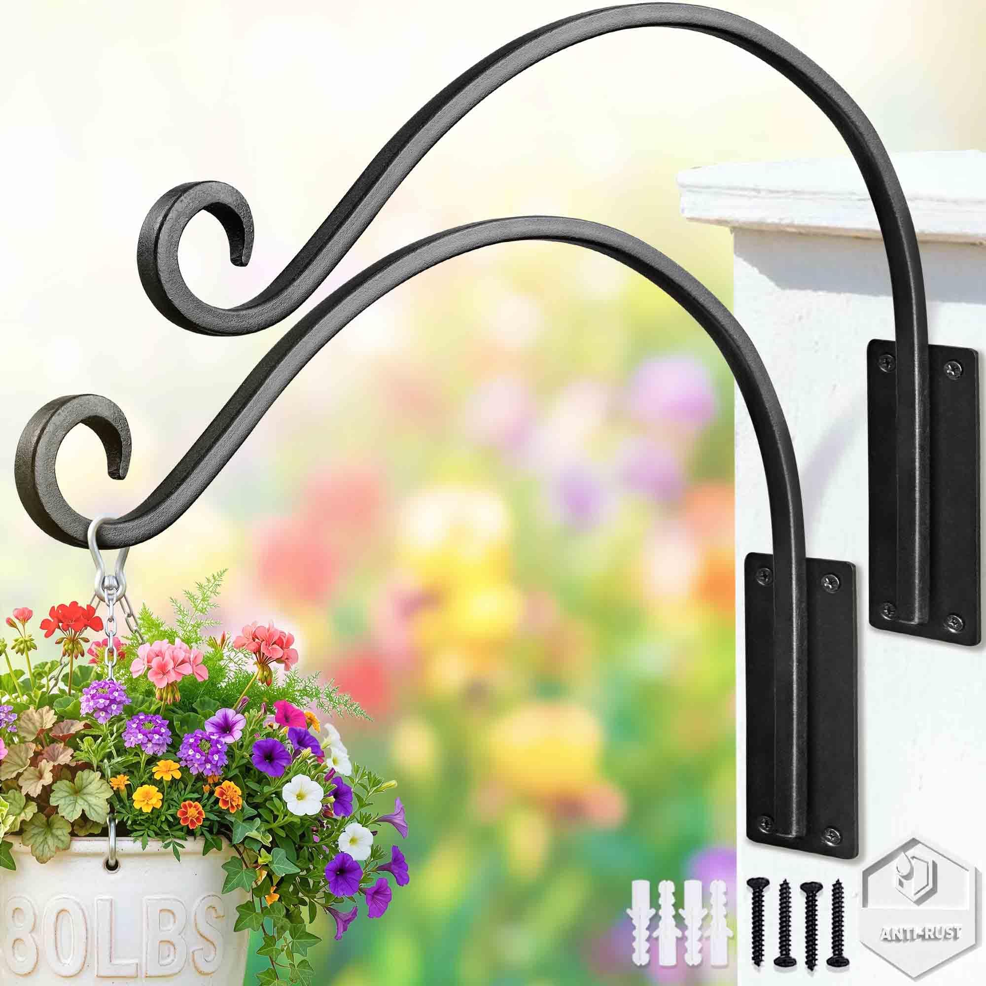 Qiang Ni 16"-Black-2Pcs Heavy-Duty Plant Hanger Outdoor: 16-Inch Hanging Plant Hooks For Outside Baskets - 2 Pieces Wall Mount Plant Bracket For Bird Feeder