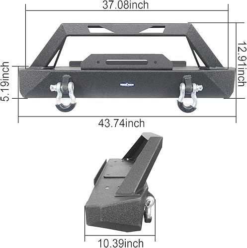 Miniatura 8 de u-Box Wrangler CJ7 Parachoques delantero rechoncho con placa de cabrestante y anillos en D compatible con Jeep Wrangler CJ7 1976-1986