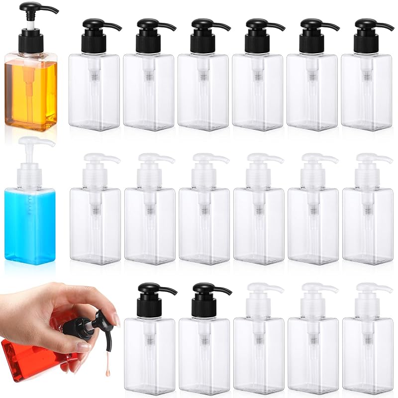 Frascos recarregáveis Domensi com bomba, 100 mL, transparentes, tampas pretas e brancas, pacote com 12