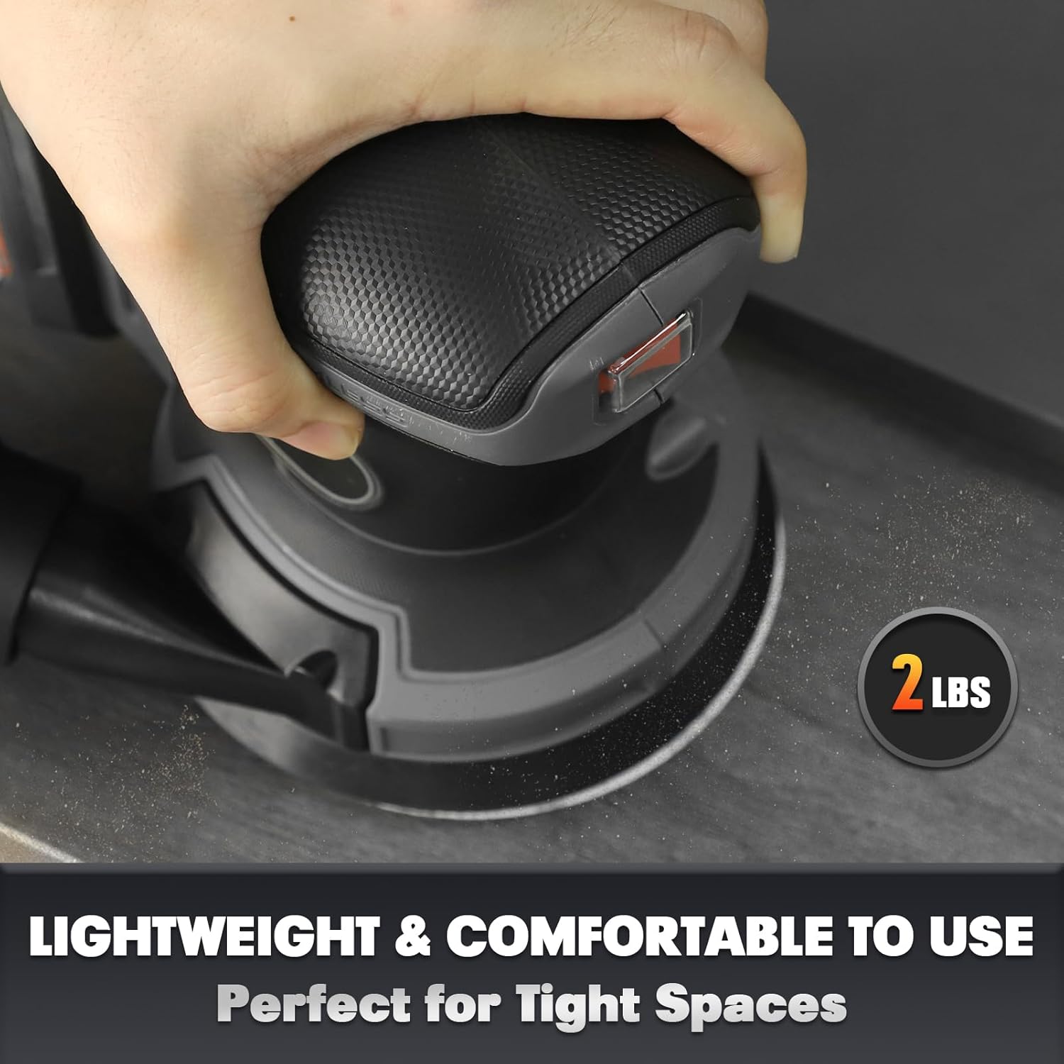 Black and Grey 5 Mellif 5 Inch Random Orbital Sander Compatible with Dewalt 20v Max Battery, Cordless Brushless Palm Orbit Sander, Dust Bag, 6 Speeds, 12000 OPM, 2.0 Battery & Charger Kits, 10PCS Sandpaper Sheets