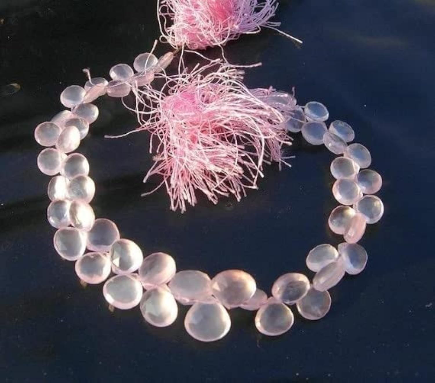 Quartz rose briolette cœur facetté LKBEADS perle naturelle fil 7-10mm
