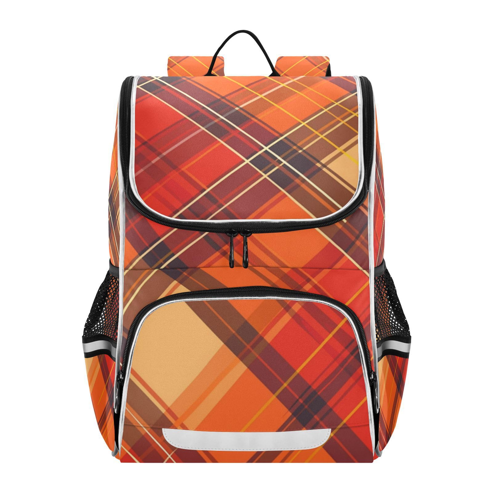 Mochila de cuadro escocés forrada con paneles reflectantes y sección para portátil 8