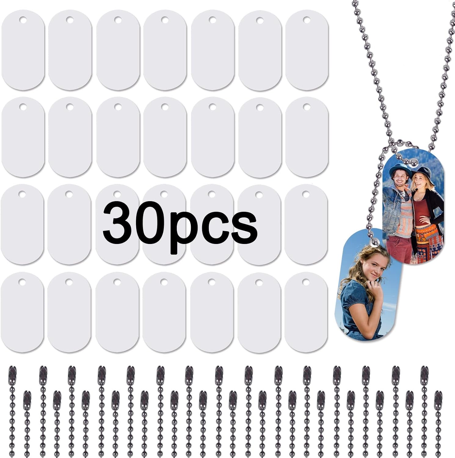 45pcs Sublimation Blank Dog Tag Aluminum White Sublimation Stamping Tag Pendants Double Sided Blank Stamping Metal Tags, Personalized Pets Tags Oval