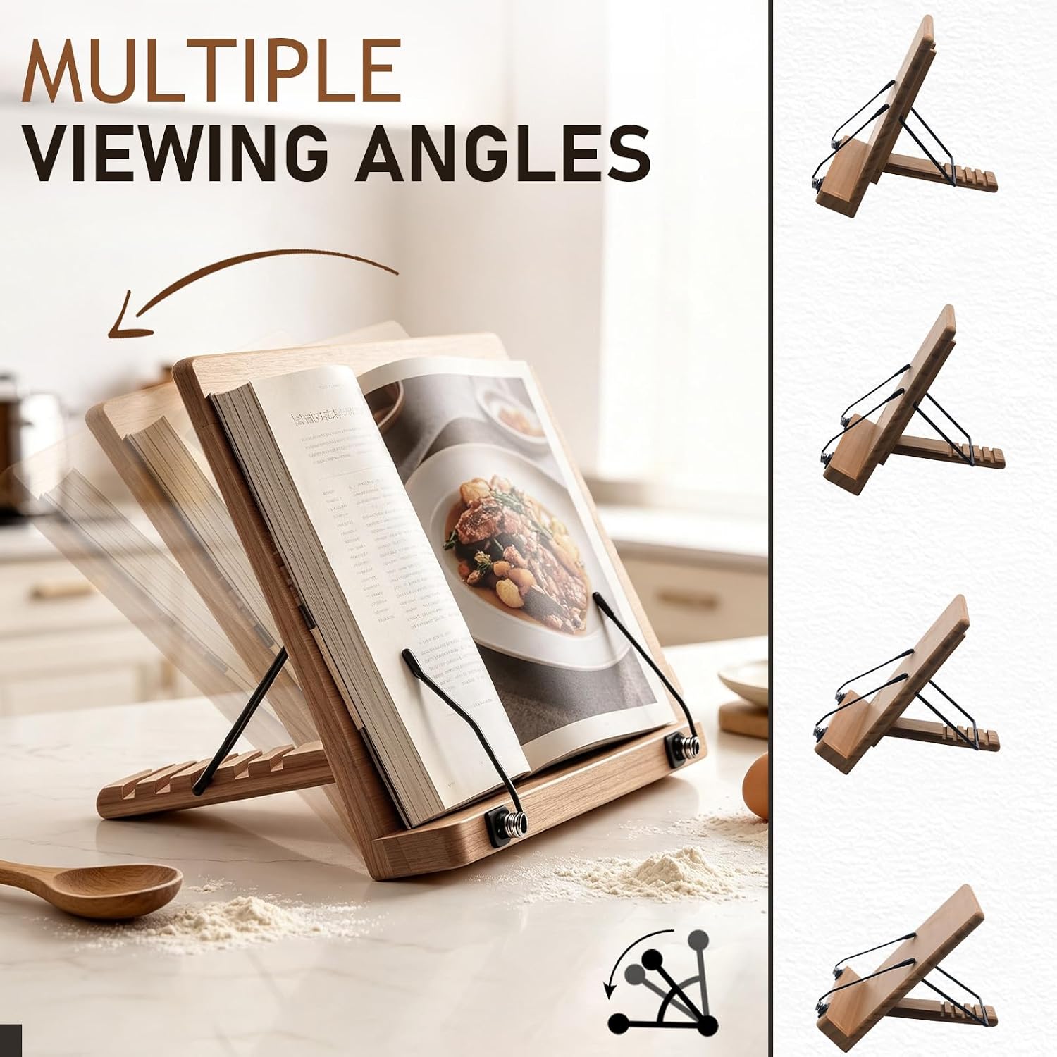 Rustic Cookbook Stand for Kitchen Counter Decor, Universal Book Holder