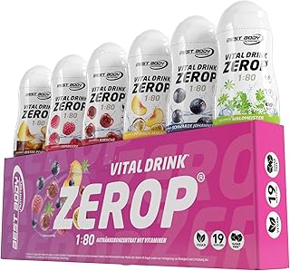 Best Body Nutrition Vital Drink ZEROP - Mix-Box 6 x 48 ml, Original Getränkekonzentrat - Sirup - zuckerfrei, 1:80, Probierset: Eistee-Pfirsich, Himbeere, Kirsche, Johannisbeere, Waldmeister