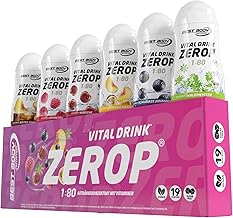 Best Body Nutrition Vital Drink ZEROP, mix box, 6 x 48 ml, syrup concentrate, sugar-free, 1:80, sample set: Iced Tea Peach, Raspberry, Cherry, Currant, Woodruff, Peach Passion Fruit