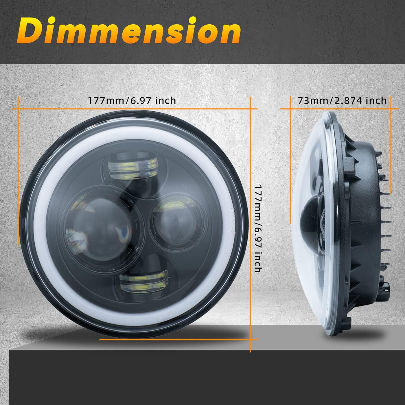 2pcs 7" Inch Round Amber Turn Signal White High/Low Beam DRL Daytime Running Lights Halo Angle Eye Projector Headlights Assembly+H4-H13/9008 Adaptors Compatible With 97-18 Wrangler TJ/LJ/JK