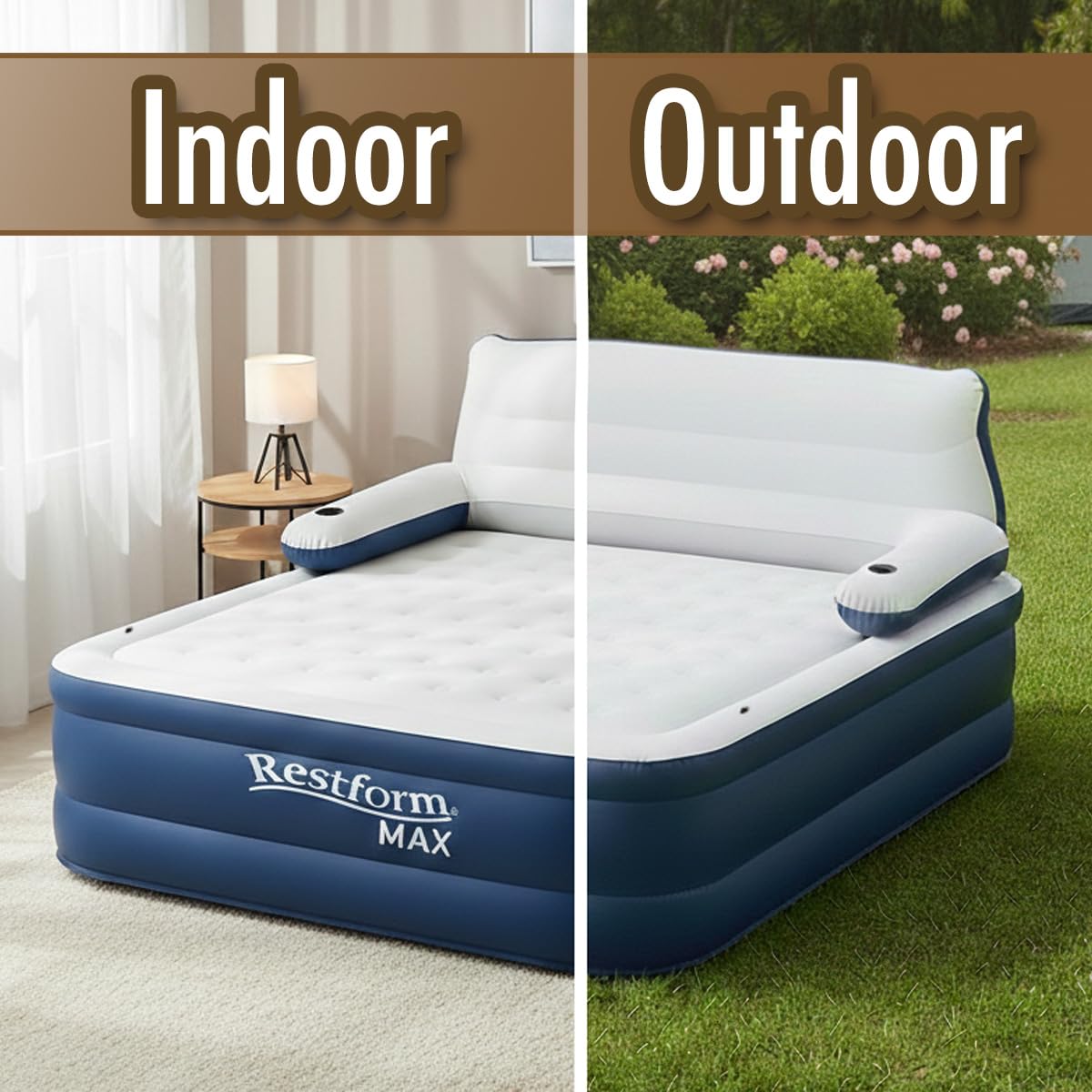 BEST DIRECT Restform MAX 3-in-1 Aufblasbare Matratze mit ergonomischer Rückenlehne – Premium Luftbett Gästebett & Camping, inkl. GRATIS elektrischer Pumpe als Geschenk – Robust & Bequem, 3 Positionen