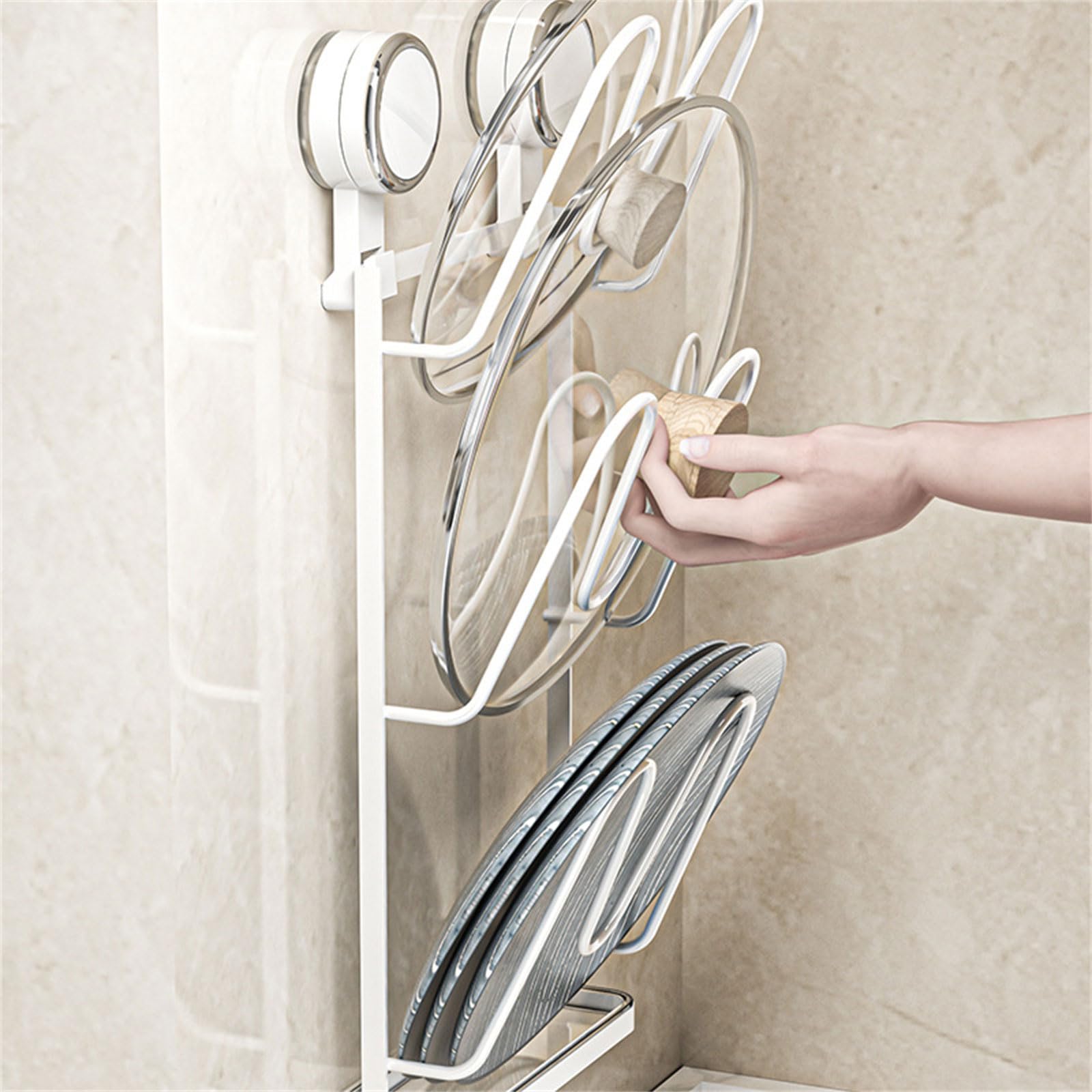 Estante de almacenamiento de cocina con ventosa de fácil instalación, para colgar en la pared, para ollas, sartenes, tablas de cortar, organizador de tabla de cortar con ventosa