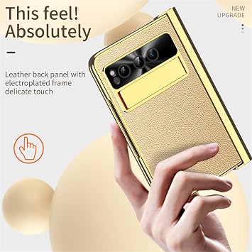 Case for Google Pixel Fold 5G, Hinge Protection & Built-in Screen Protetctor & Luxury Leather Electroplated Gold Frame All-Inclusive Case for Google Pixel Fold 2023