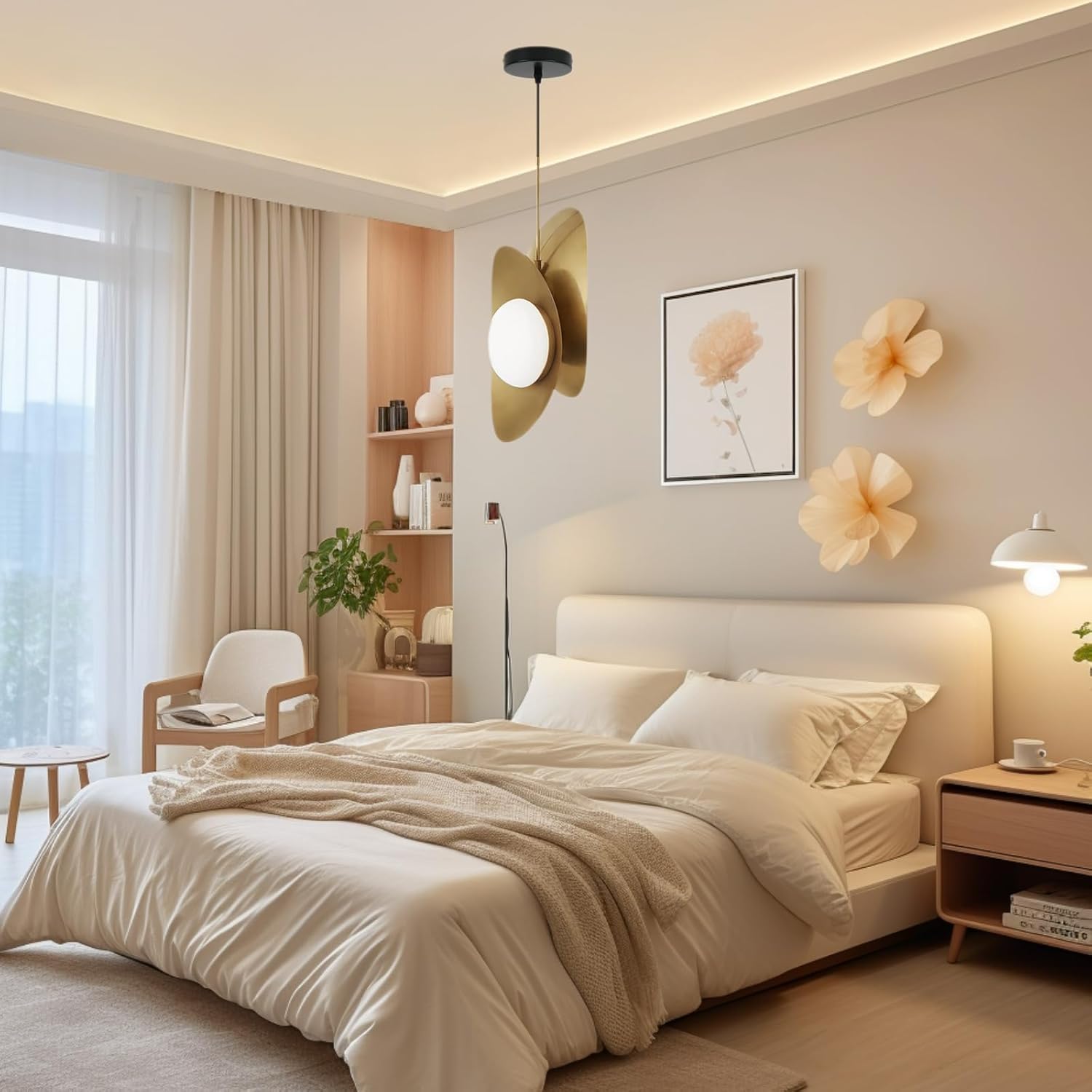 Mid Century Modern Pendant Light Fixture, Glass Globe 2-Light Hanging Chandelier, Gold Pendant Lighting for Dining Room Living Room Kitchen Island Bedroom Entryway