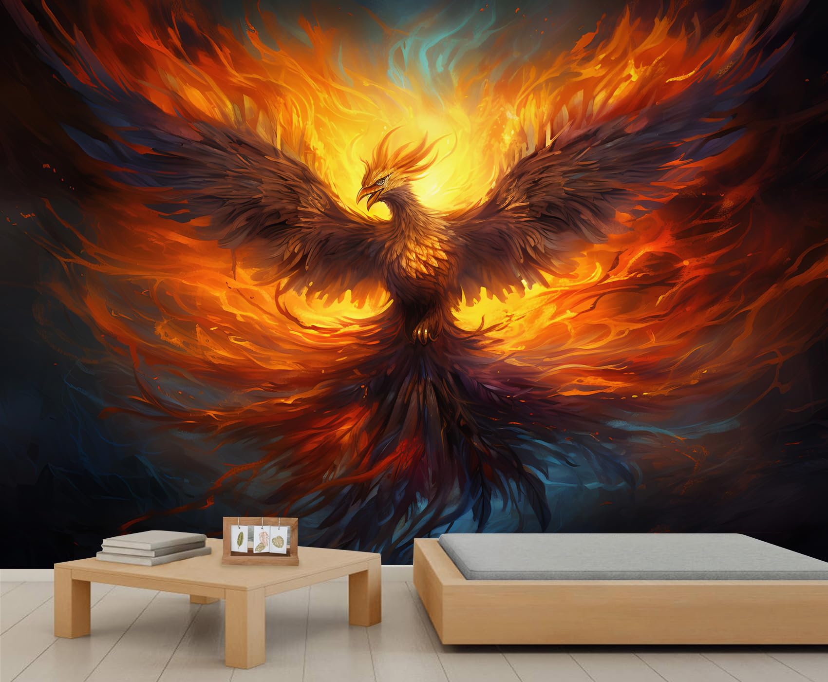 Papier peint phénix de feu XL 450x305 cm pour salon