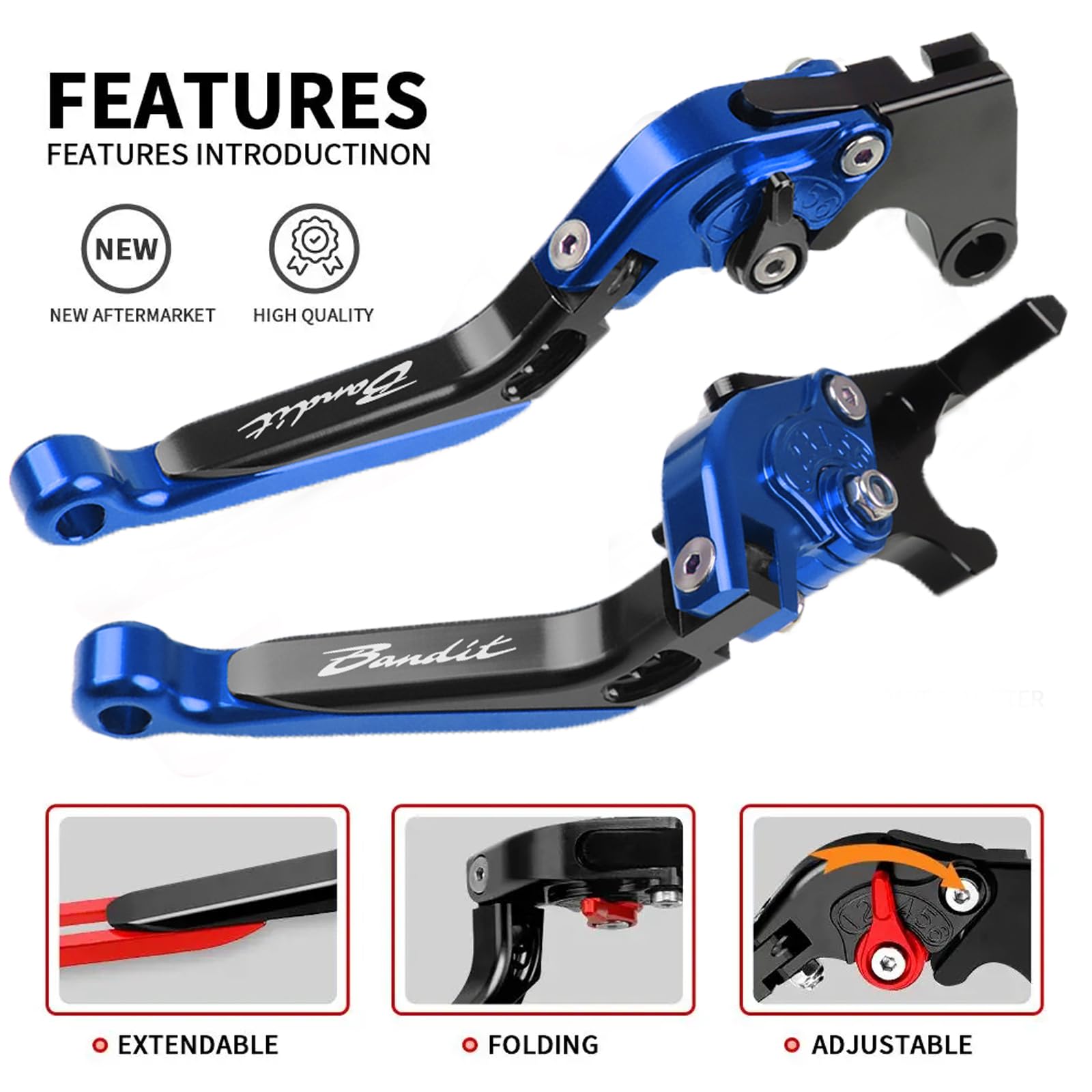 QJY Per Suzuki Bandit Moto Leve Freno e Frizione Set Regolabile per Suzuki GSF 600/S/N GSF 650/S/N 2008-2015 GSF1200 2001-2006 GSF1250 2007-2015（Blu+Nero）