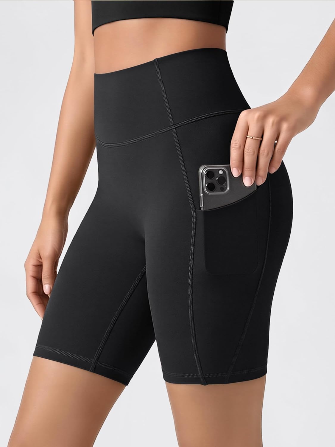 ODODOS Women's Hidden Scrunch Butt Lifting Compression Shorts with Pockets 5"/8" - No Front Seam Tummy Control Biker Shorts