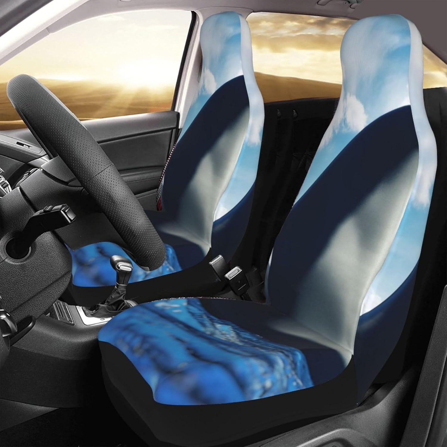 Shark Fin On The Water Car Seat Covers 2-Pack - Fit for Sedans, Trucks, Suvs, Automotive Seat Protectors with Reinforced Stitching