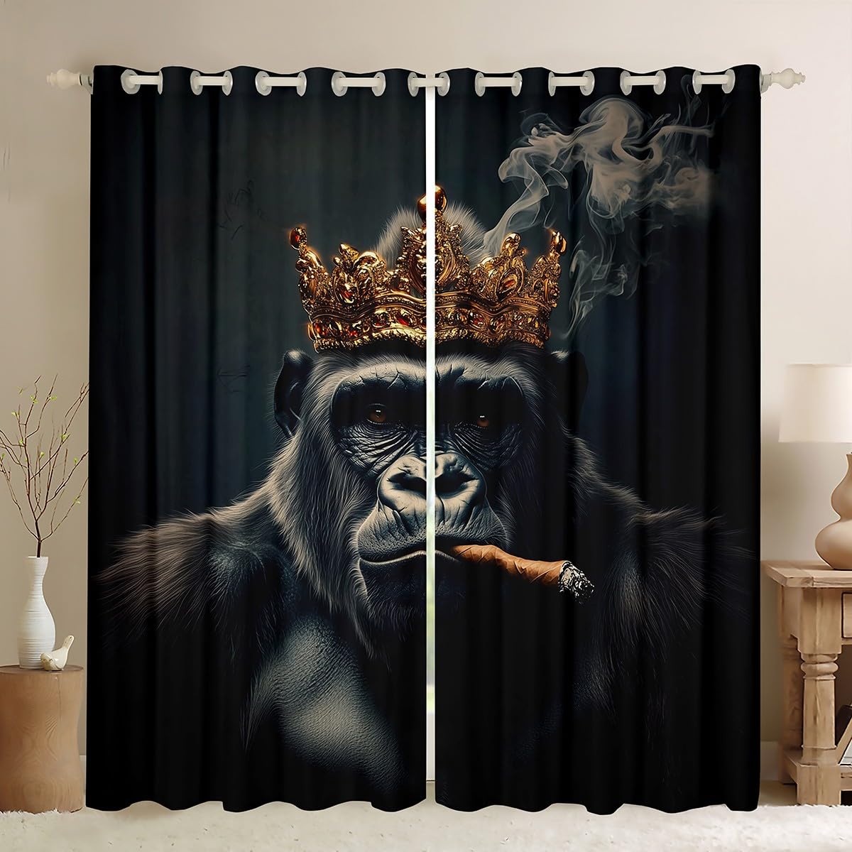 Rideaux de fenêtre Manfei Gorilla motif animaux de dessin animé pour chambre d'enfant 132x213 cm