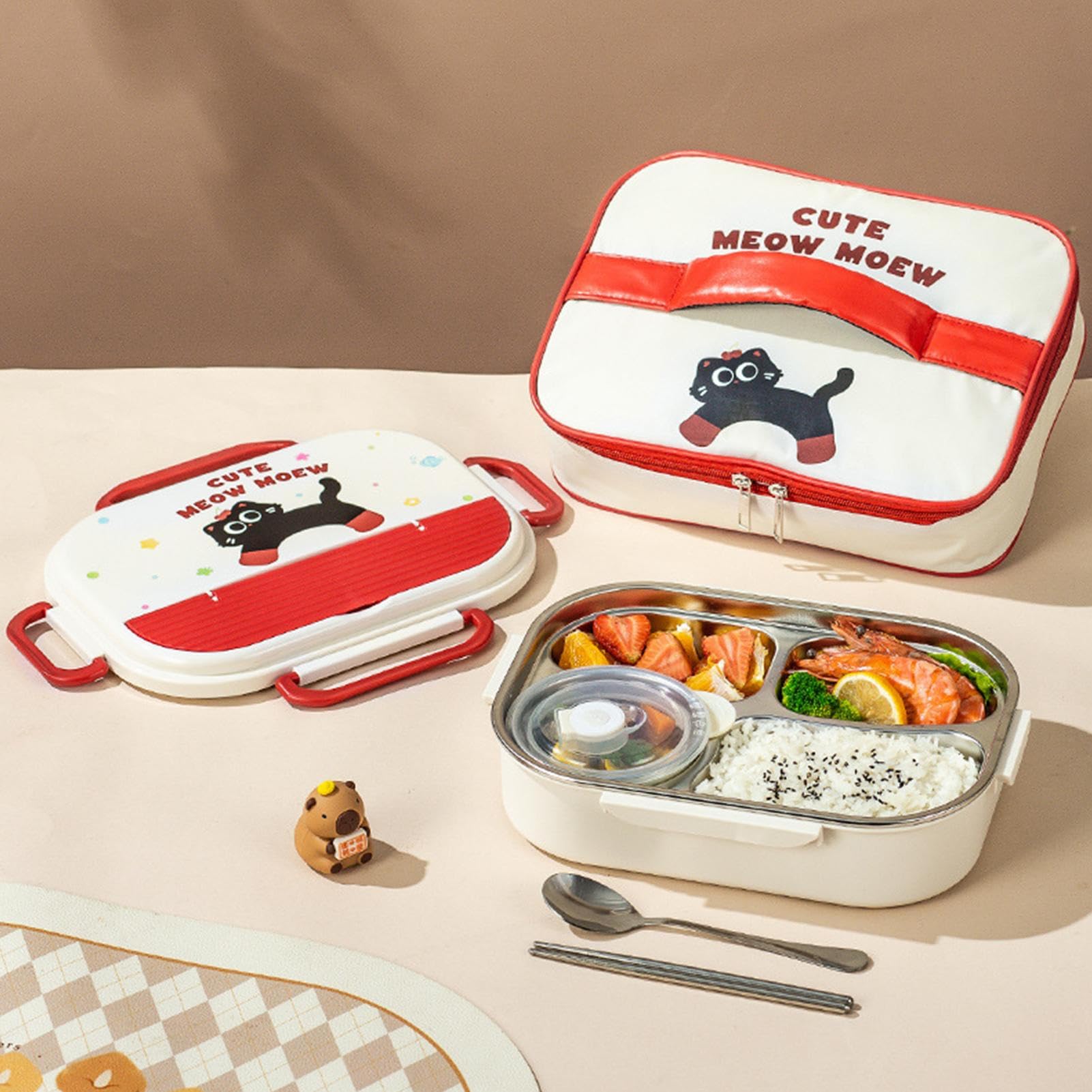 Lunch Box Étanche, passe au micro-ondes, sac de transport inclus | Collations À 4 Compartiments Sac de transport pour repas et collations inclus, pour école, pique-nique, maternelle, ,