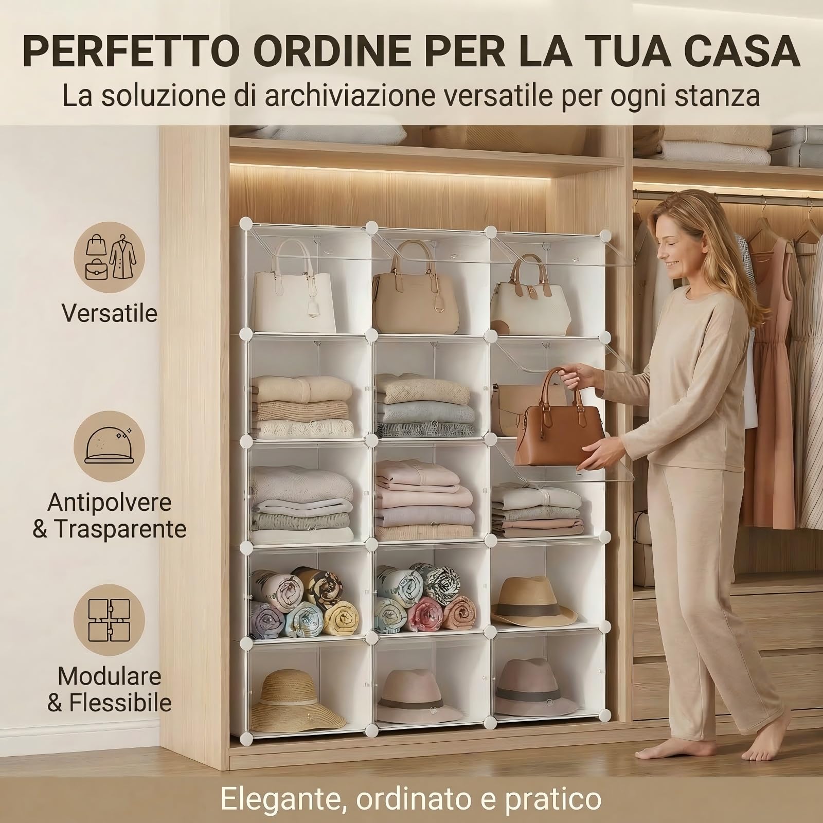 Scarpiera salvaspazio a 30 scomparti con porta, scarpiera modulare in plastica chiusa bianca, mobile per scarpe ingresso fai da te per corridoio camera da letto