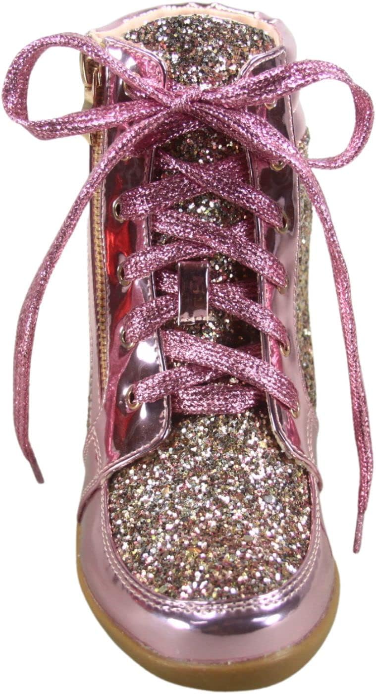 Forever Link Women's Fashion Glitter High Top Lace Up Wedge Sneaker Shoes - Image 5