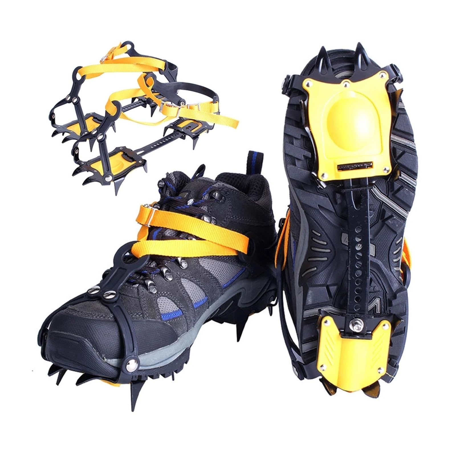 Crampons Neige 1 Paire de Crampons à Glace en Acier Inoxydable, 10 Dents, poignées à Neige réglables avec Sac de Transport for randonnée, Escalade, pêche, Jogging